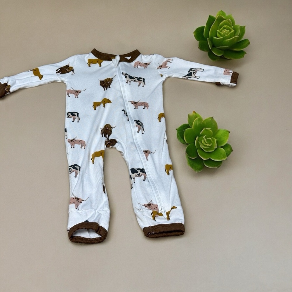Kyte BABY 🪁Zippered Romper Footie in Moo Bamboo Size 0-3 Ms